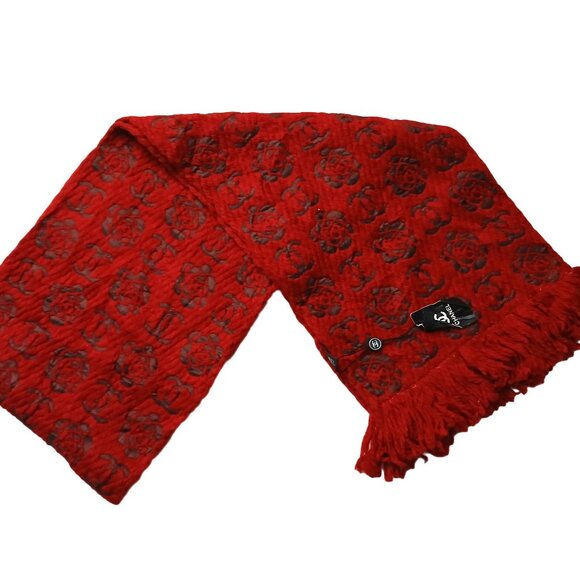 CHANEL Luxury Vintage VWT Red Rose Motif Cashmere Silk Fringed Shawl Wrap Scarf - Picture 2 of 15